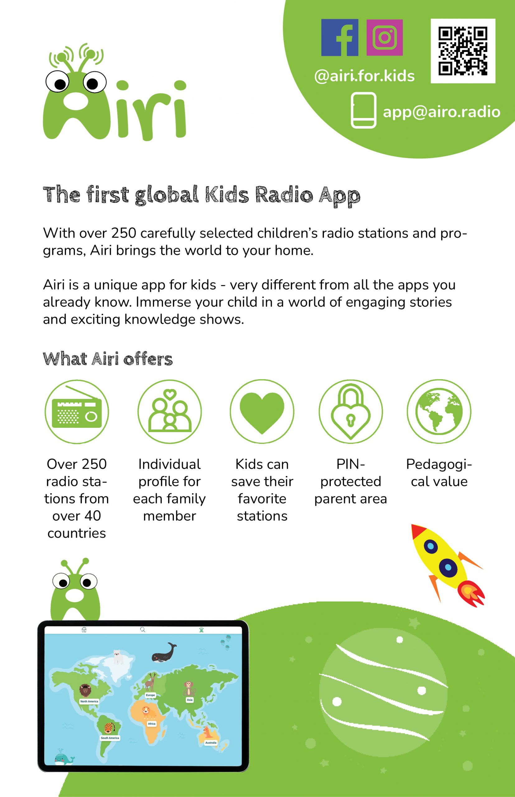 Advertisement for Airi, the first Kids Radio App