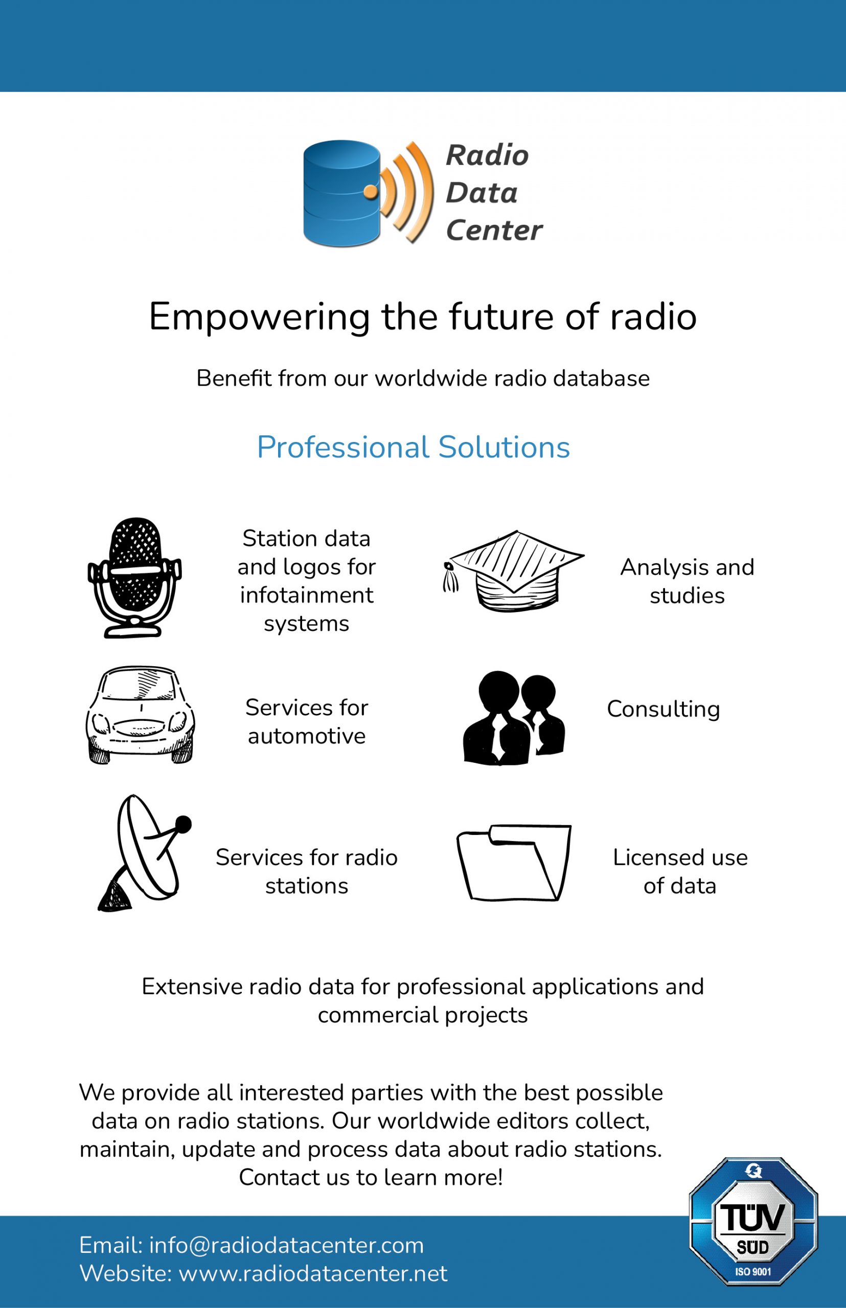 Advertisement from Radio Data Center for their different services