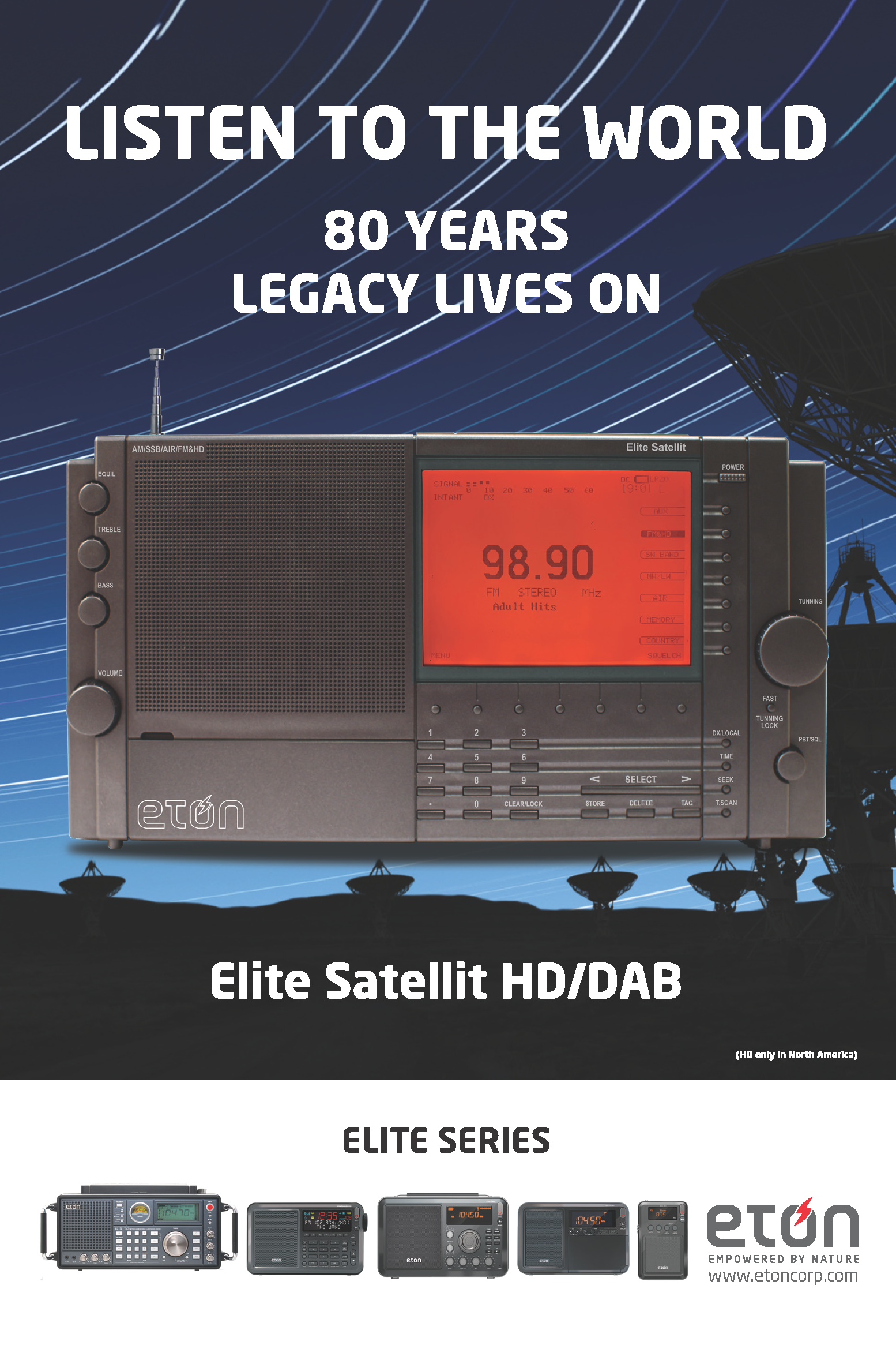 Advertisement from eton for the Elite Satelite HD/DAB