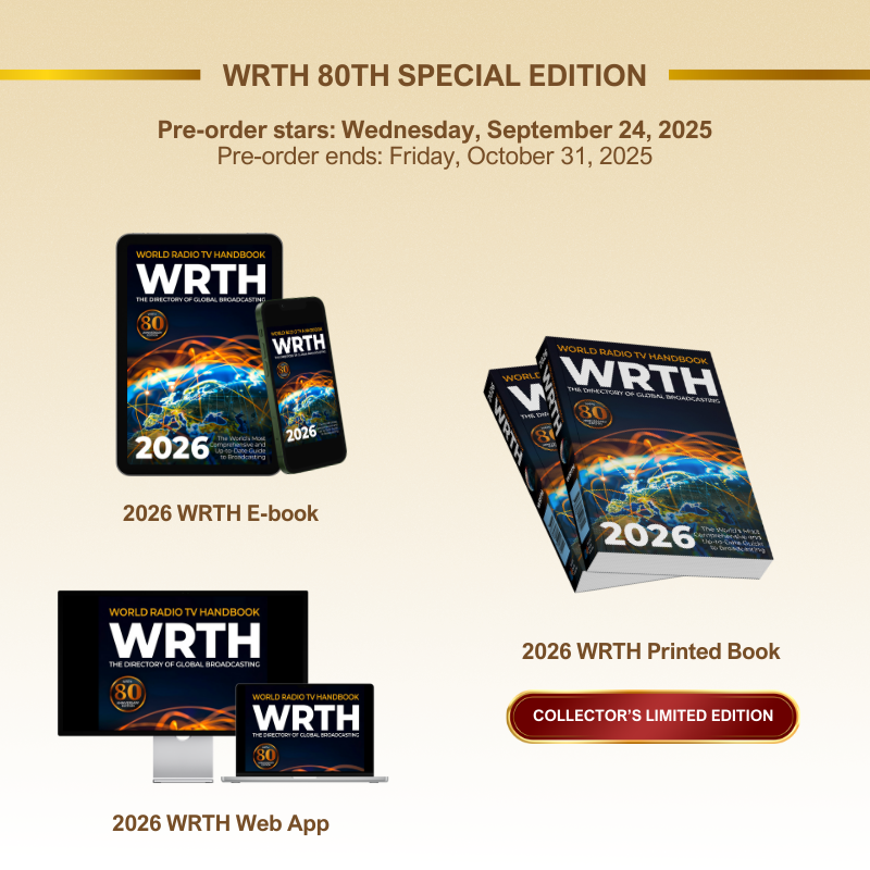 Buy shortwave radio guide – World Radio TV Handbook 2026 special edition with printed book, e-book, and web app