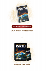 A combined image showing the 2026 World Radio TV Handbook (WRTH) Collector's Limited Edition printed book, along with the WRTH E-book displayed on a tablet and a smartphone. This bundle is ideal for those who want to buy a shortwave radio guide in both physical and digital formats.